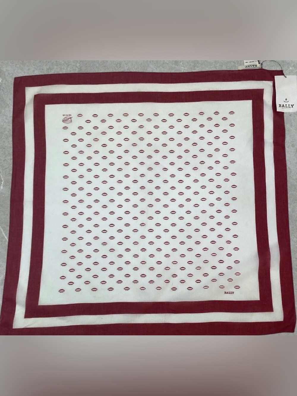 Bally Red and White Lip-Print Scarf NWT